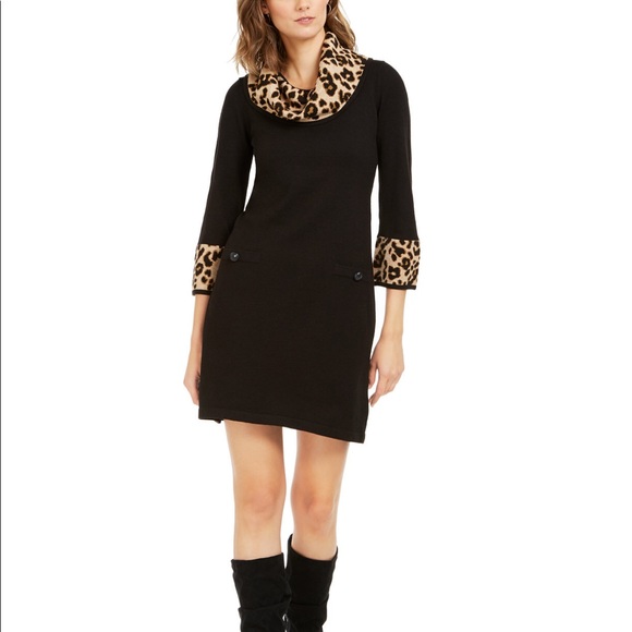 Jessica Howard Dresses & Skirts - Jessica Howard animal print trim sweater dress